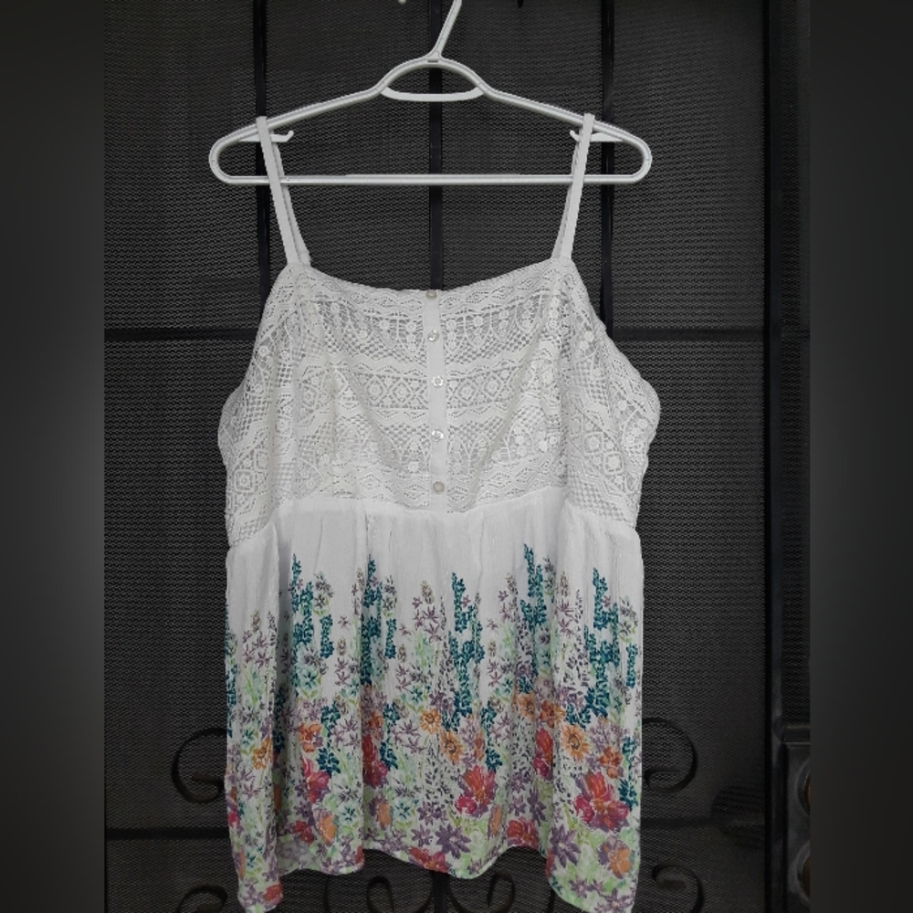 Torrid White-Floral Babydoll  Top